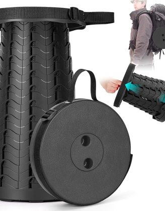 Qiguet Collapsible Stool, Folding Chair - Upgraded Portable Chair with Load Capacity 400lbs, Portable Stool for Camping Fishing Hiking - Folding Tool with Carrying Straps,Gifts for Fisherman (Black)