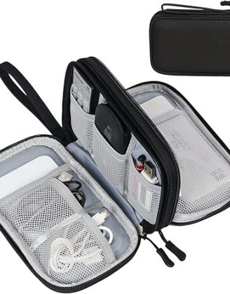 FYY Travel Cable Organizer Pouch Electronic Accessories Carry Case Portable Waterproof Double Layers All-in-One Storage Bag for Cord, Charger, Phone, Earphone Black